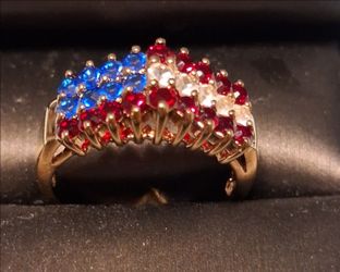 Red White Blue Rhinestone Ring Approx. Size  9 1/2