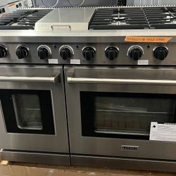 New THOR 48 In 6.8 Cu Ft Double Oven Gas Range In Stainless Steel With Griddle And 6-Burners