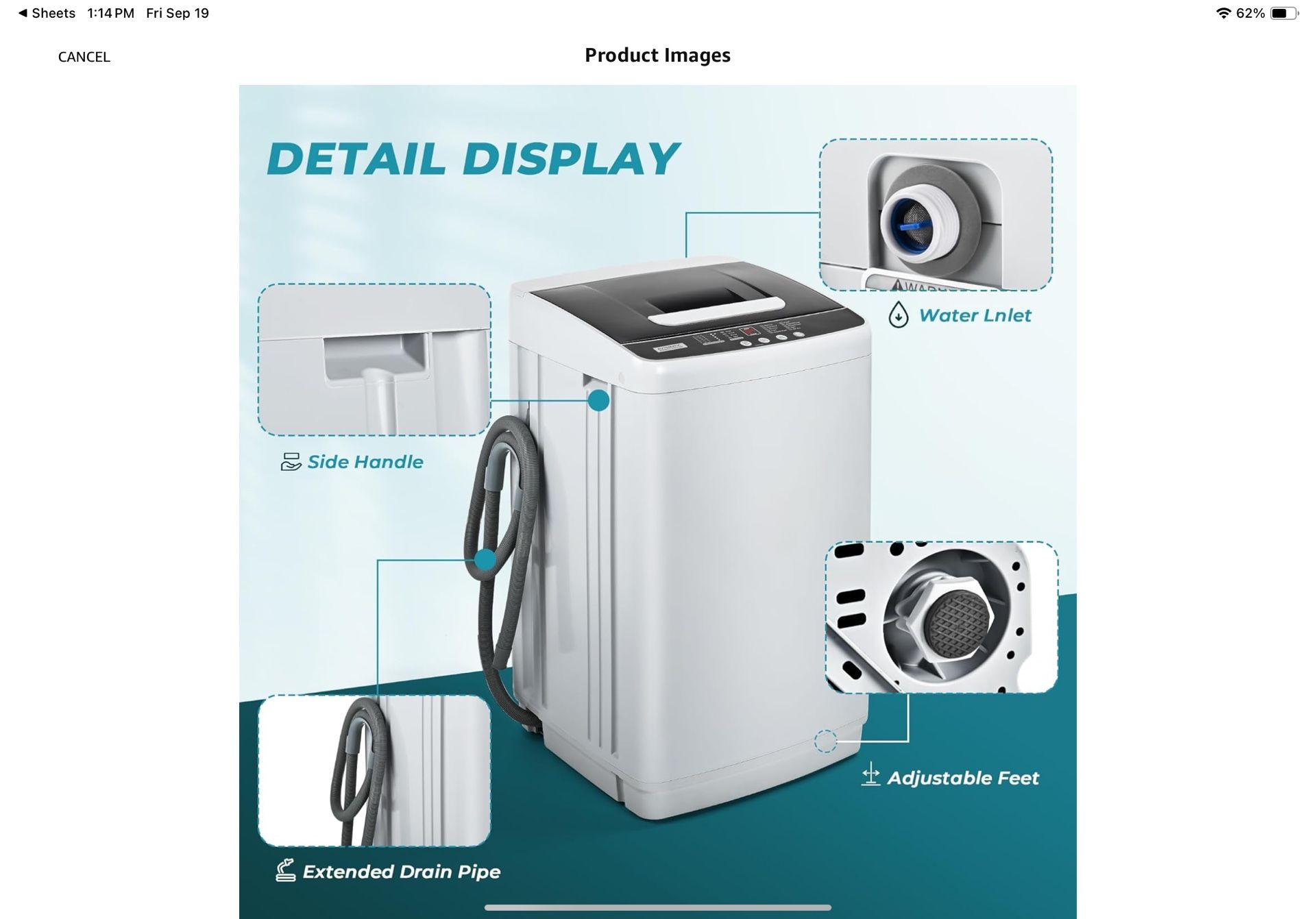 Euhomy 1.03cu.ft Portable Washer, 8.8LBS Capacity Small Portable Washing  Machine with 10 Programs