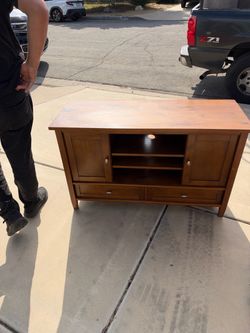 Wood TV Stand with Cabinets and Drawers