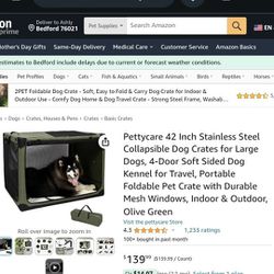 Pettycare 42 Inch Stainless Steel Collapsible Dog Crate