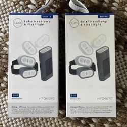 PAIR of NEW in the Box Solar Headlamps / Flashlights (also USB Rechargeable) AMAZON RETAIL $65 for 1 