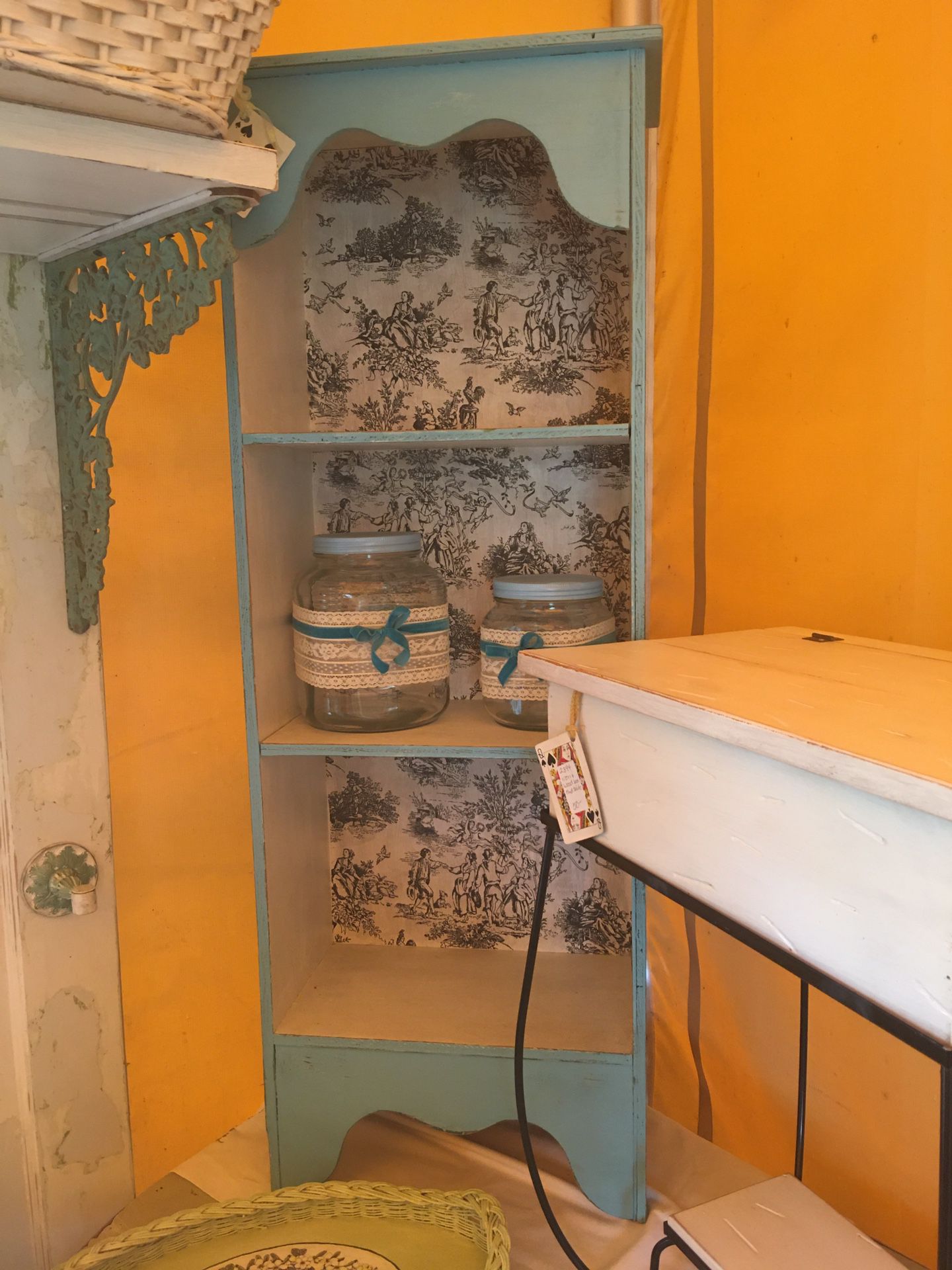 Shabby chic teal bookcase