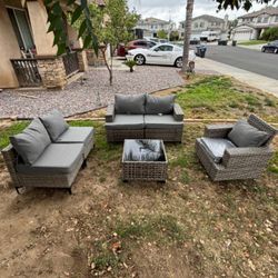 Mix Match Patio Furniture Set With One Slightly Smaller Cushion On Swivel Rocking Chair Brand New Patio Set 🆕🚛🚎🚛🆕