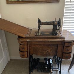 Antique Sewing Machine In Table, New Wilson Six Drawers 