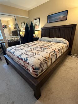 Queen bed frame - dark brown solid wood