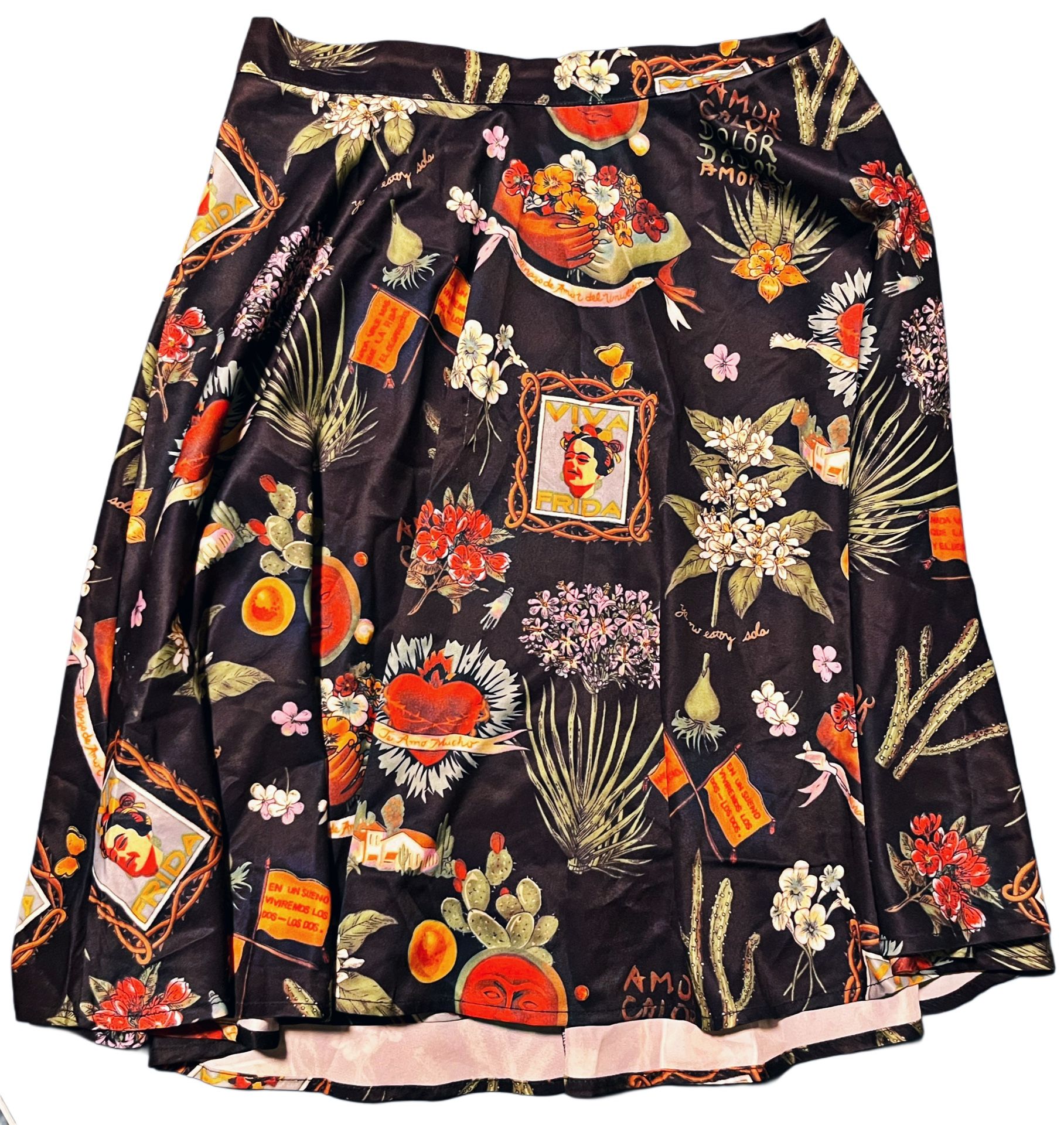 Frida Kahlo Pattern Midi Skirt Size Large