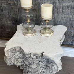 Set of pottery, barn, candleholders, glass with varnish, gold and ivory base and brand new ivory candles