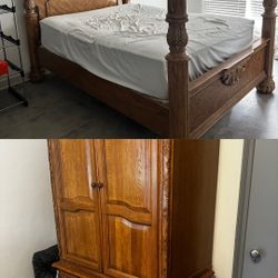 PRICE DROP ‼️ Queen-sized Canopy Bed & Armoire set