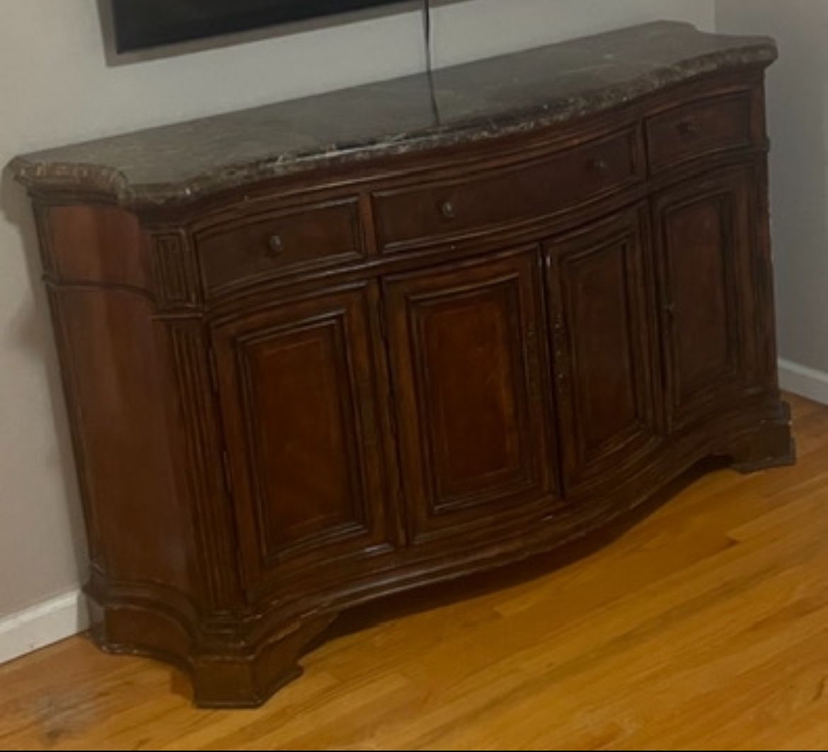 Three Drawer Marble Top With Two Shelf Storage On Bottom