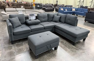 BRAND NEW 3PC SECTIONAL SOFA SET WITH OTTOMAN AND ACCENT PILLOWS INCLUDED $399