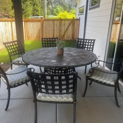 Beautiful Metal/Stone Patio Furniture- Table, 6 Chairs W Cushions