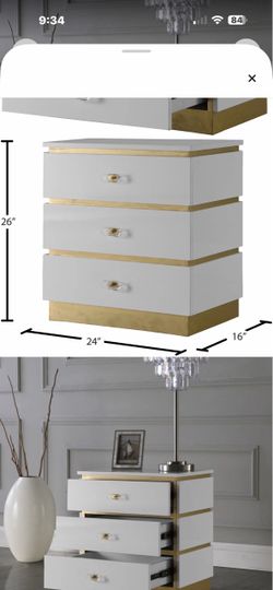 Beautiful white and gold nightstand with lucite hardware