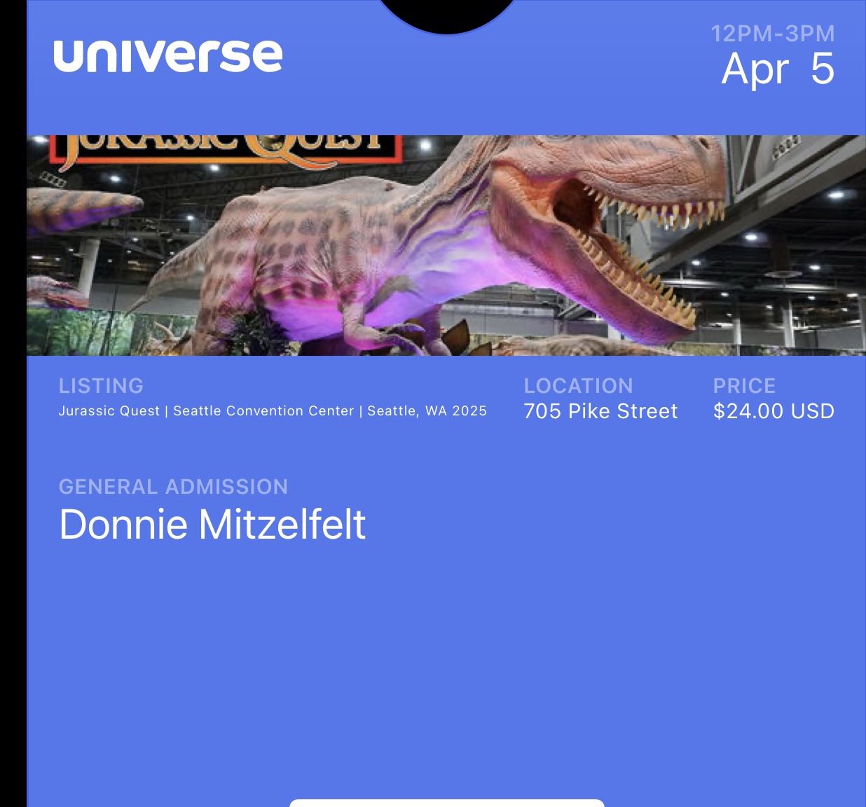 (4) Jurassic Quest Tickets April 5th 12-3pm