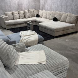 Big Beige Cream UShape Sectional Sofa 