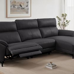 Brand New Black Top Grain Leather Power Reclining Sectional Sofa