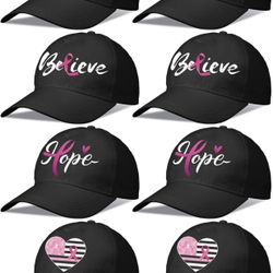 Mepase 8 Pcs Breast Cancer Awareness Hat Pink Ribbon Cap Baseball Adjustable Hat Beating Breast Cancer Gifts for Women Girl       