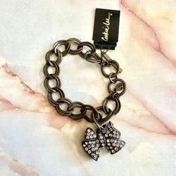 Cookie Lee Brass Tone Rhinestone Bow Bracelet 