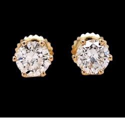 Round Brilliant Diamond 1.00 tcw Stud Earrings in 14kt Yellow Gold
