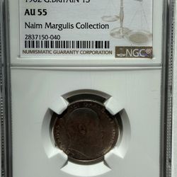 1902 Great Britain Shilling – AU55 NGC – Edward VII – Naim Margulis Collection 🔥