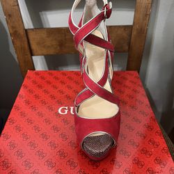 Red W/ Silver Suede Heels - Guess - 8 1/2