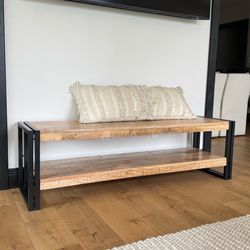 Solid wood and metal bench