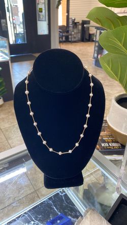 14k Gold Bar and Pearl Station Necklace