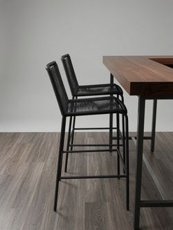 Set of 2 Black Woven Rope Bar Stools