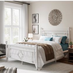 O24 $80  14 Inch Full Size Metal Platform Bed Frame, Vintage Victorian Style, Wrought Iron Headboard and Footboard/Mattress Foundation for Storage  Si