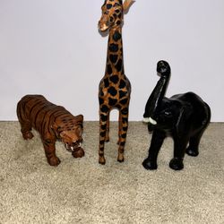 Safari Trio – Handcrafted Genuine Leather Giraffe, Tiger & Elephant Figurine Set