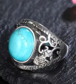 925 Sterling Silver NATURAL Turquoise Unisex Ring  Sz 7-9