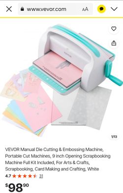 VEVOR Manual Die Cutting & Embossing Machine, Portable Cut Machines, 9 inch Opening Scrapbooking Machine Full Kit Included, For Arts & Crafts, Scrapbo