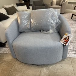 Blue Boucle Swivel Chair