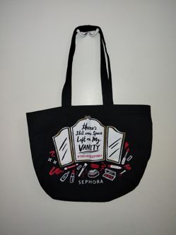 Sephora Black Shopping Tote Bag Canvas Cosmetics Makeup Print Reusable