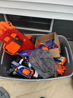 Box Full Of Nerf Guns And Bullets