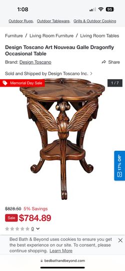 Design Toscano Art Nouveau Galle Dragonfly Occasional Table