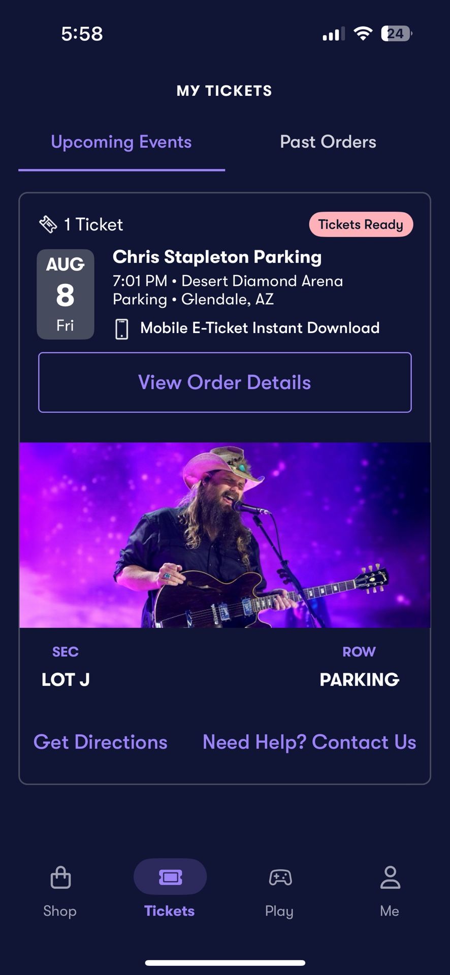 Chris Stapleton Parking Ticket Lot J.