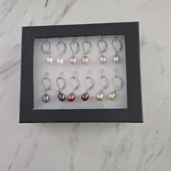 Pearl And Silver Earrings, 6 Pairs