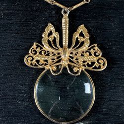 Vintage Butterfly Magnifying Glass Pendant 