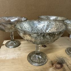 7 Mercury Glass Compote/Display Pedestal Bowls 