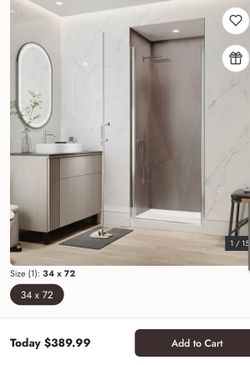 34-36 x72" Semi-Frameless Pivot Shower Door, 1/4" Clear Glass, 180degree Dual Swing, 2" Adjustable Width Enclosure - 34 x 72 - Chrome