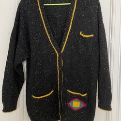 Vintage 90's 1990's Liz Sport Liz Claiborne Chunky Knit Cardigan Style ButtonUp Sweater Vest Acrylic Wool Blend Multicolor Size Medium Black Speckles 