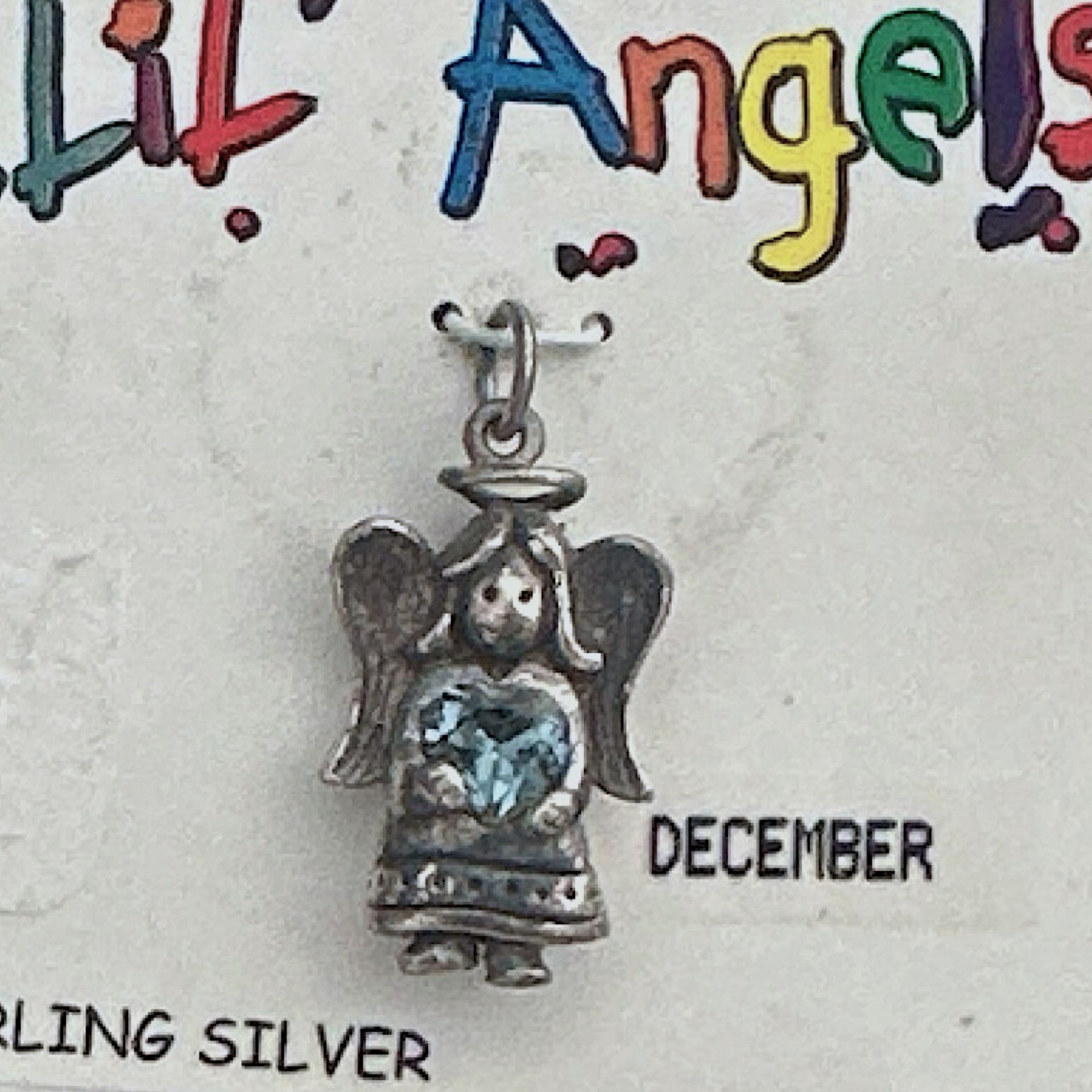 Sterling silver vintage “angel” birthstone charm pendant, new