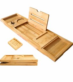 Foldable Bamboo Bathtub Caddy Tray -