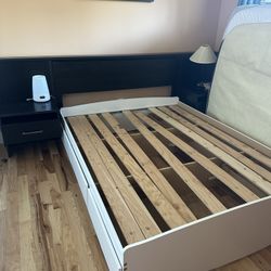 FREE Queen Bed Frame With Attached Nightstands And Six Drawers
