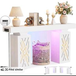 47" Extra Thick Entryway Table with Hollow Carvec Storage Legs, 300+ lbs Load Console Table with Reversible Outlets & RGB Light, Space-Saving Wood Sof