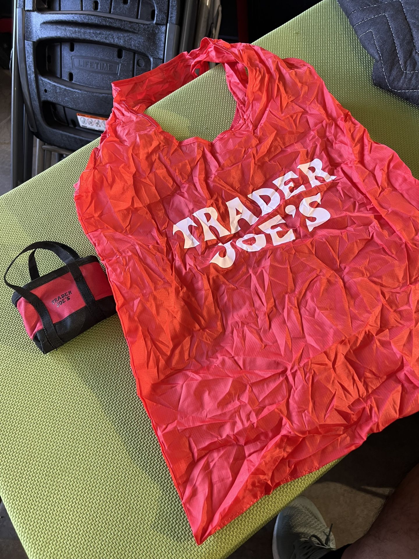 Trader Joe's Red Black Mini Micro Tote Folded Reusable Shopping Bag