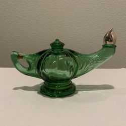 Avon Green Genie Glass Lamp (Empty Bottle) - Collectibles 