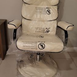 New Recliner Chair PU Leather Swivel High Back Armchair w/ Footrest, 135° Adjustable Backrest and Thick Foam Padding, Cream White
