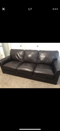 Brown Leather Couch and Ottoman